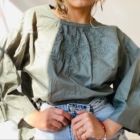 UNIQLO Olive Boho Embroidered Top - Picture 8 of 12